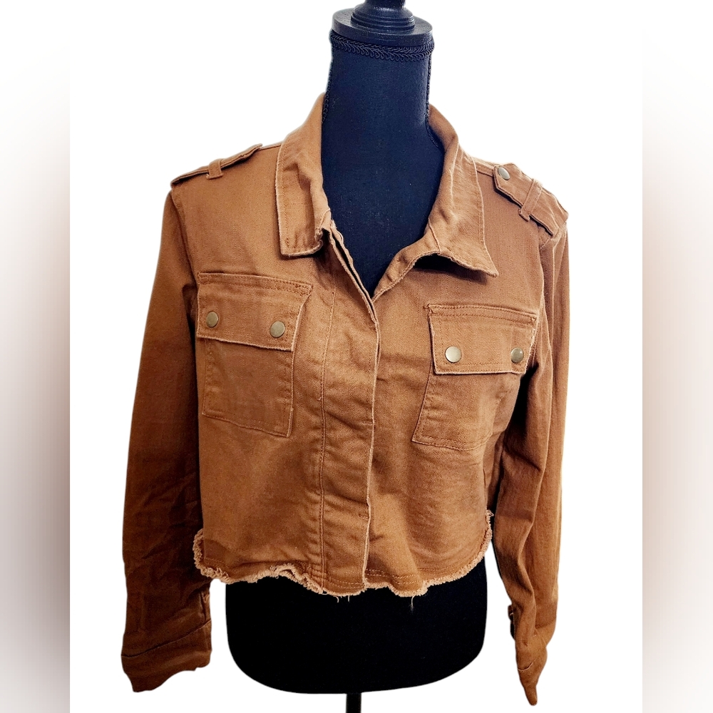 Women's brown cropped frayed jacket